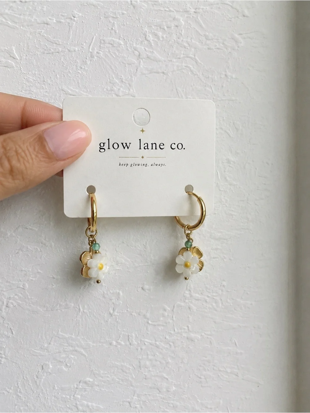 Gold Stainless Steel Flower Charm Drop Earrings